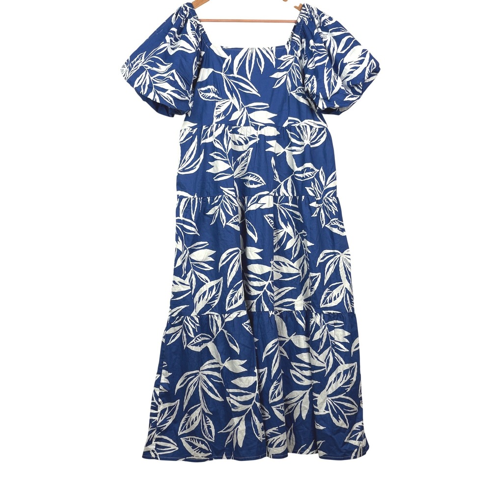 Kings Road Women Cotton Tier Puff Sleeve Babydoll maxi Dress 2X Cottage Milkmaid